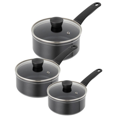 Kuhn Rikon Easy Induction Aluminium Non-Stick Saucepan, Set Of 3, 16Cm, 18Cm And 20Cm Black