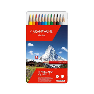 Carand'Ache Caran D'ache Prismalo Aquarelle 12 Water-Soluble Colour PencilsProfessional Artist Set In Metal Tin from B&Q