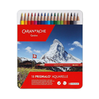 Carand'Ache Caran D'ache Prismalo Aquarelle 18 Water-Soluble Colour PencilsProfessional Artist Set In Metal Tin from B&Q