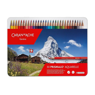 Carand'Ache Caran D'ache Prismalo Aquarelle 30 Water-Soluble Colour PencilsProfessional Artist Set In Metal Tin from B&Q