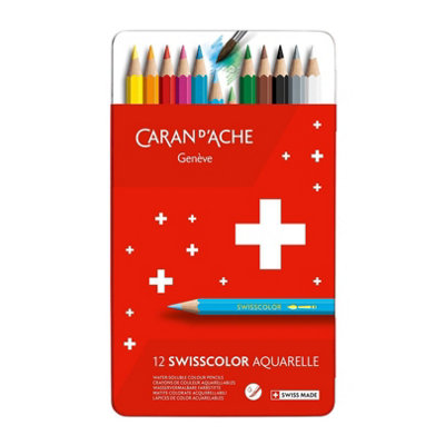 Carand'Ache Caran D'ache Swisscolor Aquarelle 12 Water-Soluble Colour PencilsMetal Tin Set from B&Q