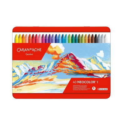 B&Q -  Caran D'ache Neocolor I 40 Water Resistant Colour Wax PastelsAssorted Colours In Metal Tin