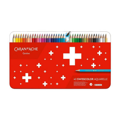 Carand'Ache Caran D'ache Swisscolor Aquarelle 40 Water-Soluble Colour PencilsMetal Tin Set from B&Q