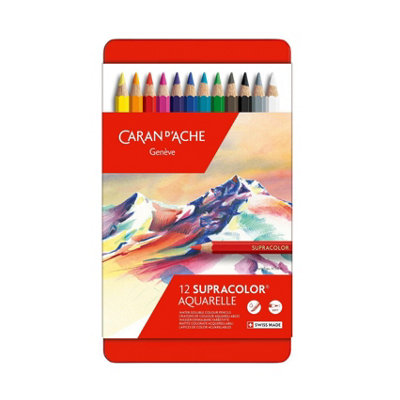 Carand'Ache Caran D'ache Supracolor 12 Water Soluble Colour PencilsProfessional Artist Set In Metal Tin from B&Q