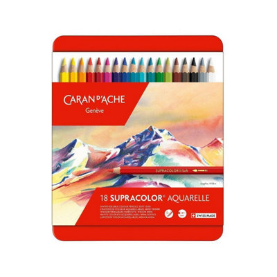 Carand'Ache Caran D'ache Supracolor 18 Water Soluble Colour PencilsProfessional Artist Set In Metal Tin from B&Q