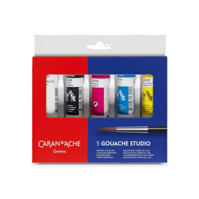 B&Q -  Caran D'ache Gouache Studio 5 Primary ColoursWater Based 21Ml Tubes In Plastic Box