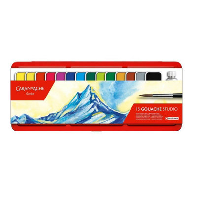Carand'Ache Caran D'ache Gouache Studio 14 Watercolour Pens With 10Ml White Tube & Brush In Metal Box from B&Q