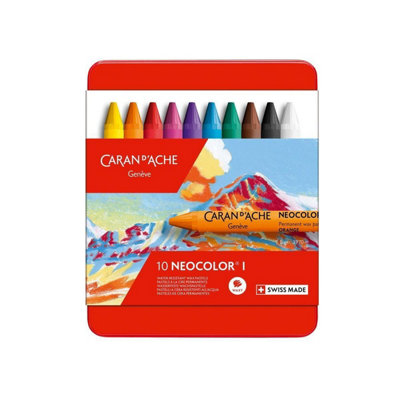 B&Q -  Caran D'ache Neocolor I 10 Water Resistant Colour Wax PastelsAssorted Colours In Metal Tin