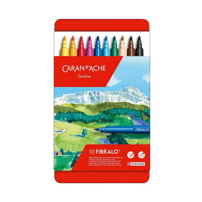 B&Q -  Caran D'ache Fibralo 10 Water Soluble Fibre Tipped Colour Pens In Metal Tin