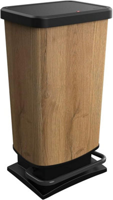Rubbish Bin 40L With Pedal And LidRotho Paso Plastic Waste BinBrown Wood from B&Q