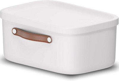 Storage Box 12LRotho Maloja Plastic Storage Bin With Lid And HandleWhite from B&Q