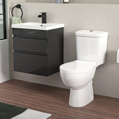 Nes Home 500mm Wall Hung Vanity 2 Drawers Handless Anthracite With Toilet from B&Q