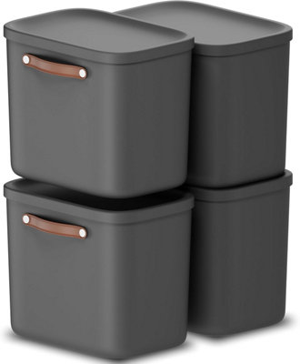 Storage Box 25LRotho Maloja Plastic Storage Bin With LidAnthracite (4 Pack) from B&Q