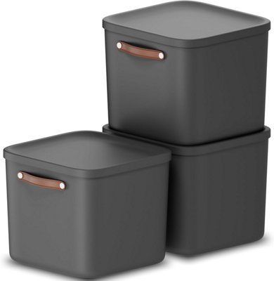 Storage Box 40LRotho Maloja Plastic Storage Bin With LidAnthracite (3 Pack) from B&Q