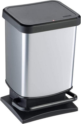 B&Q - Paso Trash Can 20L With Lid And PedalRotho Plastic Waste BinSilver