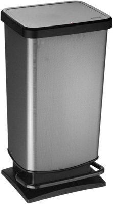B&Q - Paso Trash Can 40L With Lid And PedalRotho Plastic Waste BinCarbon Metallic
