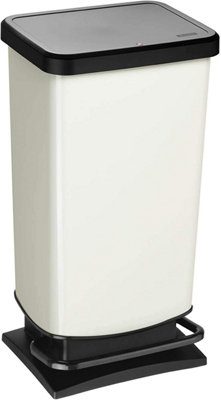 B&Q - Paso Trash Can 40L With Lid And PedalRotho Plastic Waste BinWhite Metallic