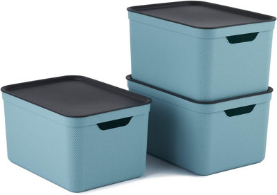 Storage Box With Lid 16L Rotho Jive Dekobox Plastic Container Sky Blue-Set Of 3 from B&Q