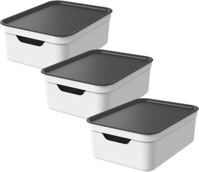 B&Q - Storage Box With Lid  Jive Dekobox Set Of 3 Plastic Container Box 10L-White