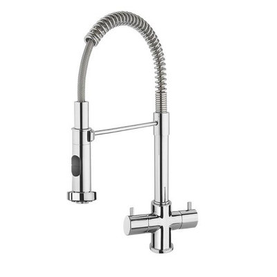 B&Q -  Varzo Pull Out Mono Mixer Chrome Kitchen Tap Twin Lever Quarter Turn