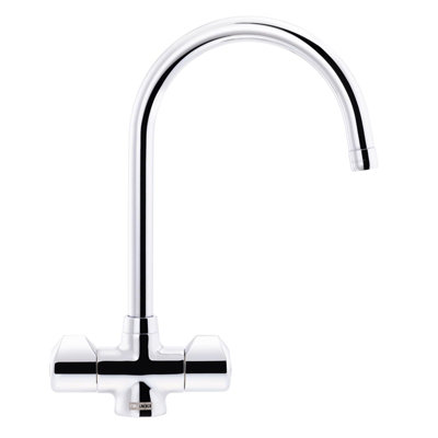 Franke Danube J Spout Traditional Twin Lever Chrome Kitchen Mixer Tap from B&Q