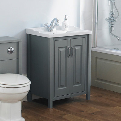 B&Q -  Grey Chiltern 600mm Bathroom Traditional Basin Vanity Cabinet Unit