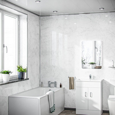Nes Home Pvc Cladding Shower Panel 2400 X 1000 X 10mm Light Grey Marble from B&Q