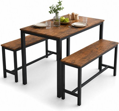 B&Q -  Dining Table And Chairs Set For 4 Kitchen Table With 2 Benches Space Saving Dining Set Benches Store Neatly Under Table