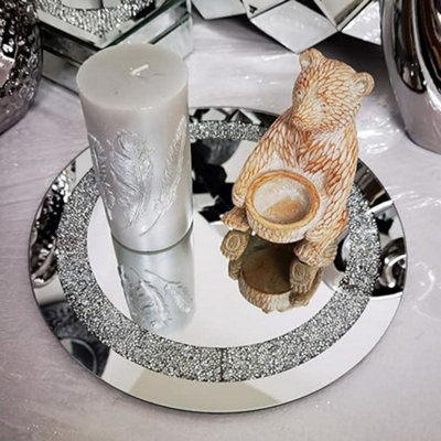 Biznest Round Diamante Mirrored Crystal Candle Plate Candle Holder Loose Jewel Candle HolderBest Gift (30Cm Diameter) from B&Q