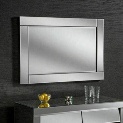 Deenz Large Chloe Silver Glass Frame Rectangle Bevelled Modern Wall Mirror 90X60Cm Decor Mirror Gift from B&Q