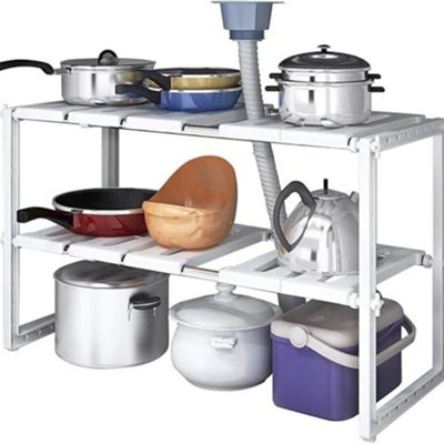 B&Q -  Under Sink Shelf Adjustable Extendable Storage Stainless Steel Pp Plastic Rack Kitchen Bathroom Organiser Tidy