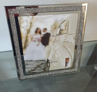 Deenz Crushed Jewel Crystals Photo Frame Silver Mirrored Crystal Diamante Picture Frame (10X12 Inch) from B&Q