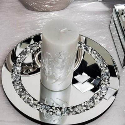Biznest Round Diamante Mirrored Crystal Candle Plate Candle Holder Loose Jewel Candle Holder Best Gift (25Cm Diameter) from B&Q