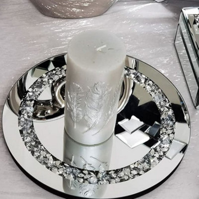 Deenz 25Cm Round Diamante Mirrored Crystal Candle Plate Candle Holder Loose Jewel Candle Holder An Elegant Addition from B&Q