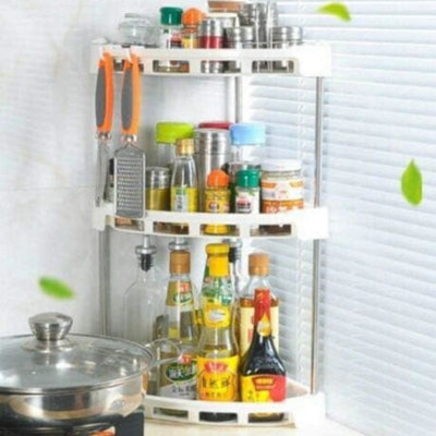 Deenz Slim Corner Kitchen Bathroom Rack Cabinet Bathroom Shelf White With Steel Rod 3 Tier from B&Q