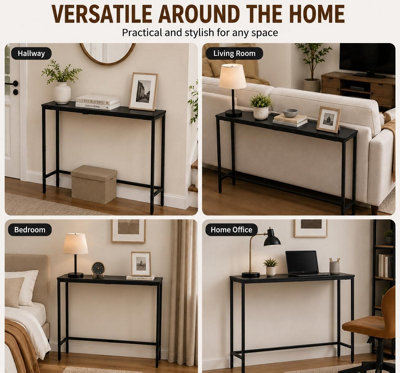 B&Q -  Slim Console Table For Hallway Entryway  Living Room Black Perfect For Small Spaces