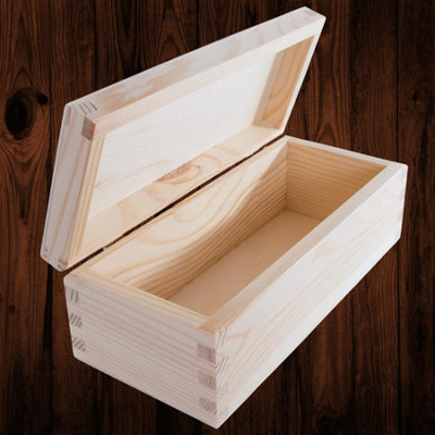 Woodeedoo Rectangular Wooden Storage Box With Hinged Lid Unpainted Pine Craft Gift Box Trinkets Jewellery Keepsakes 23 X 10 X 8 Cm from B&Q