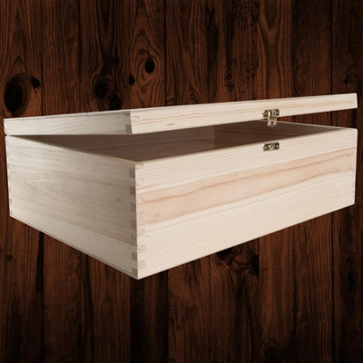 Woodeedoo Large Rectangular Wooden Storage Box With Hinged Lid And Clasp For A4 Files Craft Tools Keepsakes 40 X 30 X 13.5 Cm from B&Q