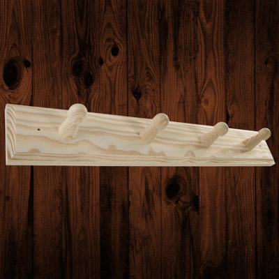 Woodeedoo 4 Peg Wooden Coat Hook Wall Mounted Natural Pine Unpainted Hook Rail Hanger For Wall Or Door 37 X 6 X 5.5 Cm from B&Q