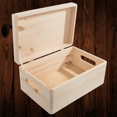 Woodeedoo Medium Pinewood Storage Box With Handles And Solid Wood Lid For Home Office Craft Trinkets Organisation 29.5X19.5X13Cm from B&Q