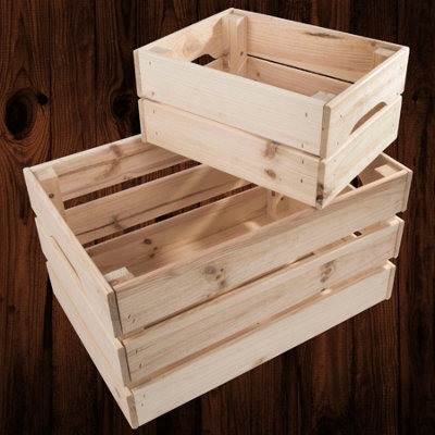 Woodeedoo Set Of 2 Strong Wooden Crates Flat Pack Stackable Nesting Pine Storage Apple Boxes Decorative Hampers from B&Q