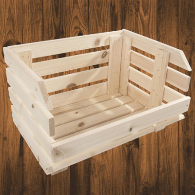 Woodeedoo Stackable Slatted Wooden Crate Natural Pine Storage Box For Kitchen Pantry Vegetables Utility Use 39.5X29.5X24.5Cm from B&Q