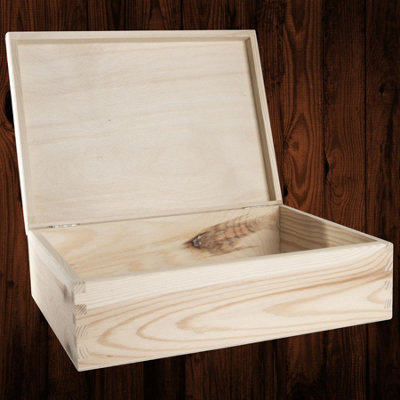Rectangular A4 Wooden Box with Lid | 34 x 25 x 10 cm | Plain Decorative Pine - Image 3