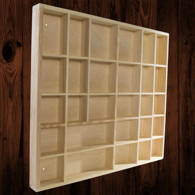Woodeedoo Wooden Trinket Display Shelf With 28 Compartments Unfinished Pine Wall Mounted Storage Unit For Crafts 45 X 40 X 3.5 Cm from B&Q