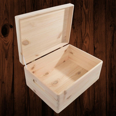 Woodeedoo Large Pine Wooden Storage Chest With Hinged Lid Handles For Crafts Gifts Keepsakes Home Organisation 33 X 25 X 15.5 Cm from B&Q