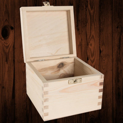 Woodeedoo Square Wooden Keepsake Box With Clasp And Hinged Lid Plain Pine Gift Craft Memory Storage Cube Holder 13 X 13 X 10.5 Cm from B&Q