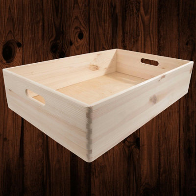 Woodeedoo Extra Large Wooden Storage Box Shallow Open Top Underbed Crate With Cut Out Handles Stackable Design 59.5X39.5X13.5Cm from B&Q