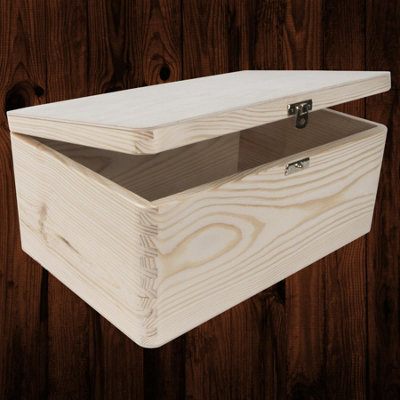 Woodeedoo Wooden Storage Chest With Hinged Lid And Clasp For Gifts Crafts Keepsakes Memories Engraving Pyrography 30 X 20 X 13 Cm from B&Q