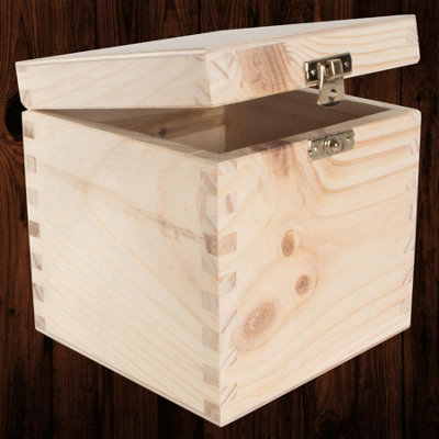 Wooden Box with Lid and Clasp 13x13x13 cm/ Small Square Cube Plain Pine Storage - Image 3