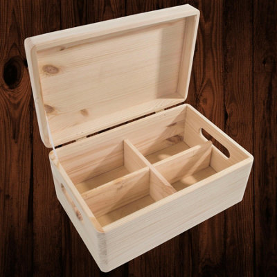 Woodeedoo Medium Pinewood Storage Box With Solid Lid And Removable Dividers For Home Office Craft Organisation 29.5X19.5X13Cm from B&Q